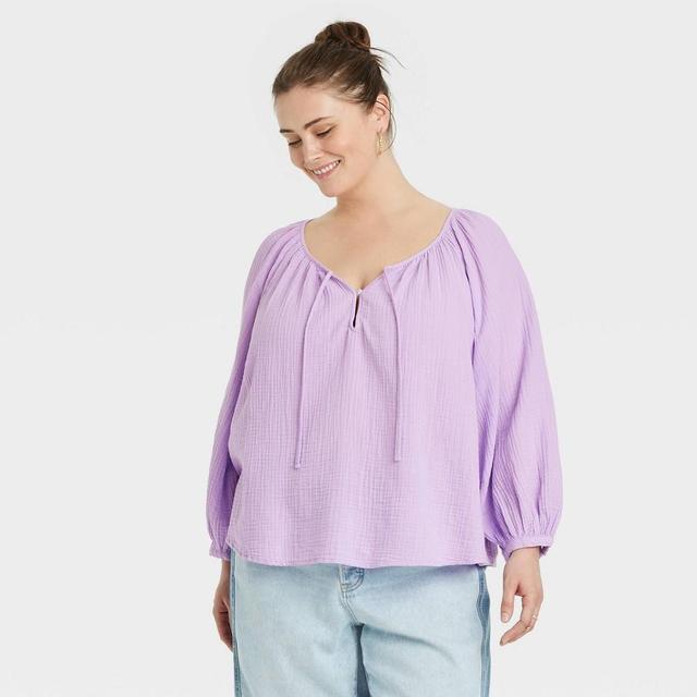 Womens Balloon Long Sleeve Everyday Blouse - Universal Thread Purple 1X Product Image