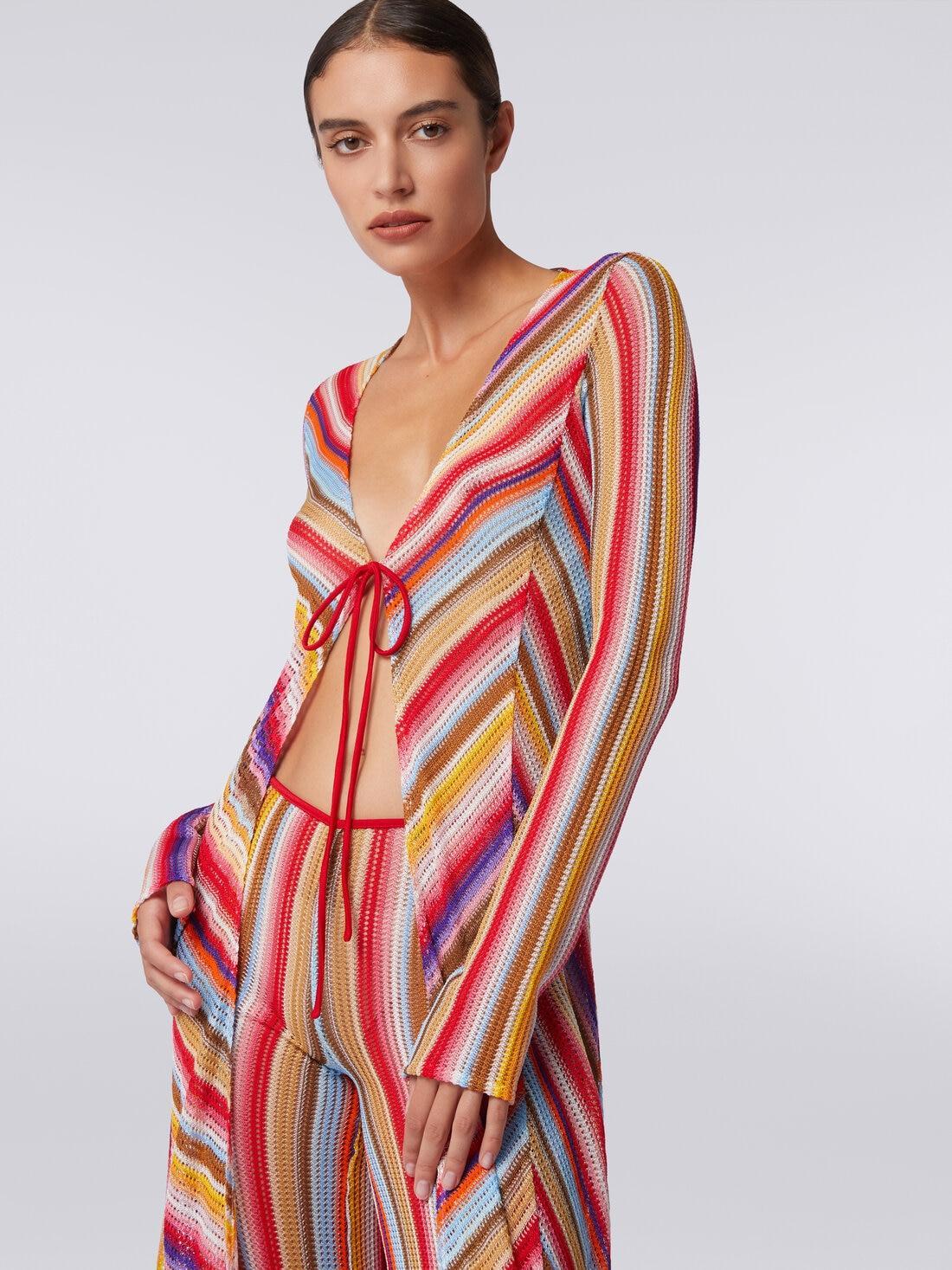 Long cover up cardigan in striped crochet Multicoloured | Missoni Product Image