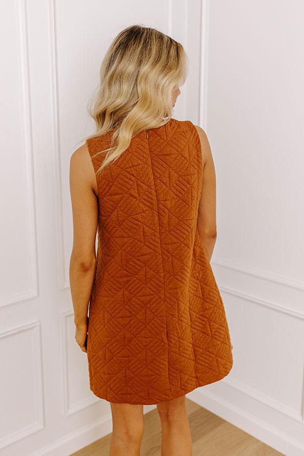 Chic Outing Quilted Mini Dress in Dark Camel Product Image