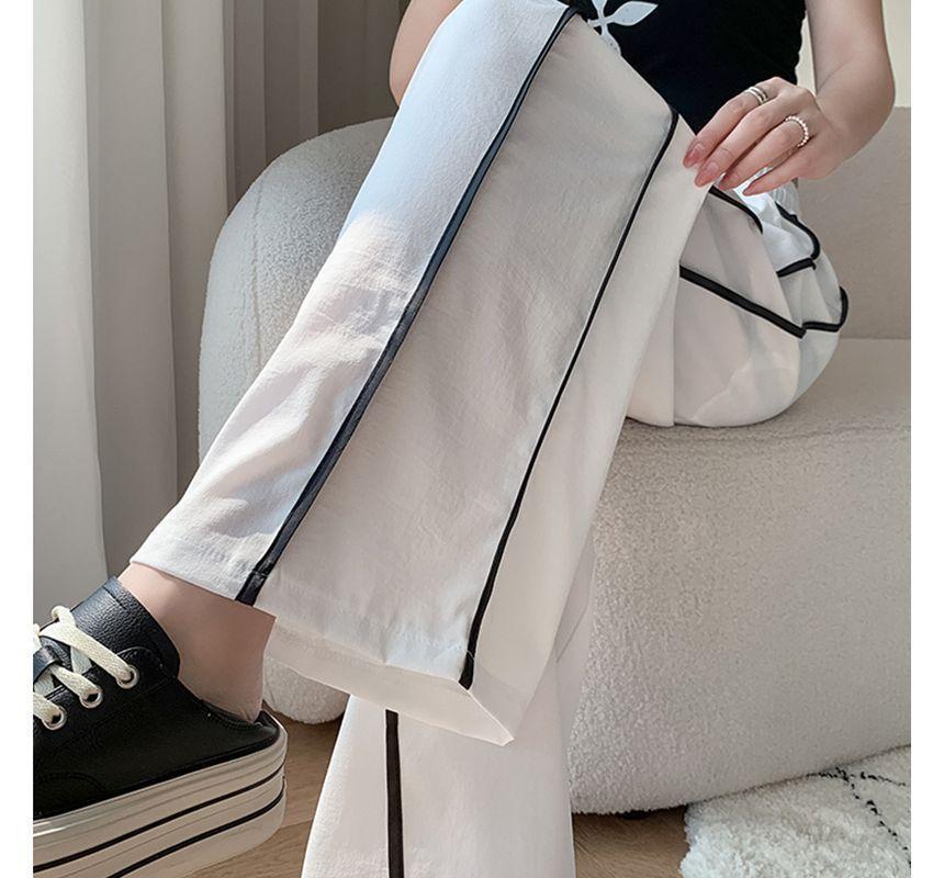 Drawstring Waist Two Tone Wide Leg Sweatpants Product Image