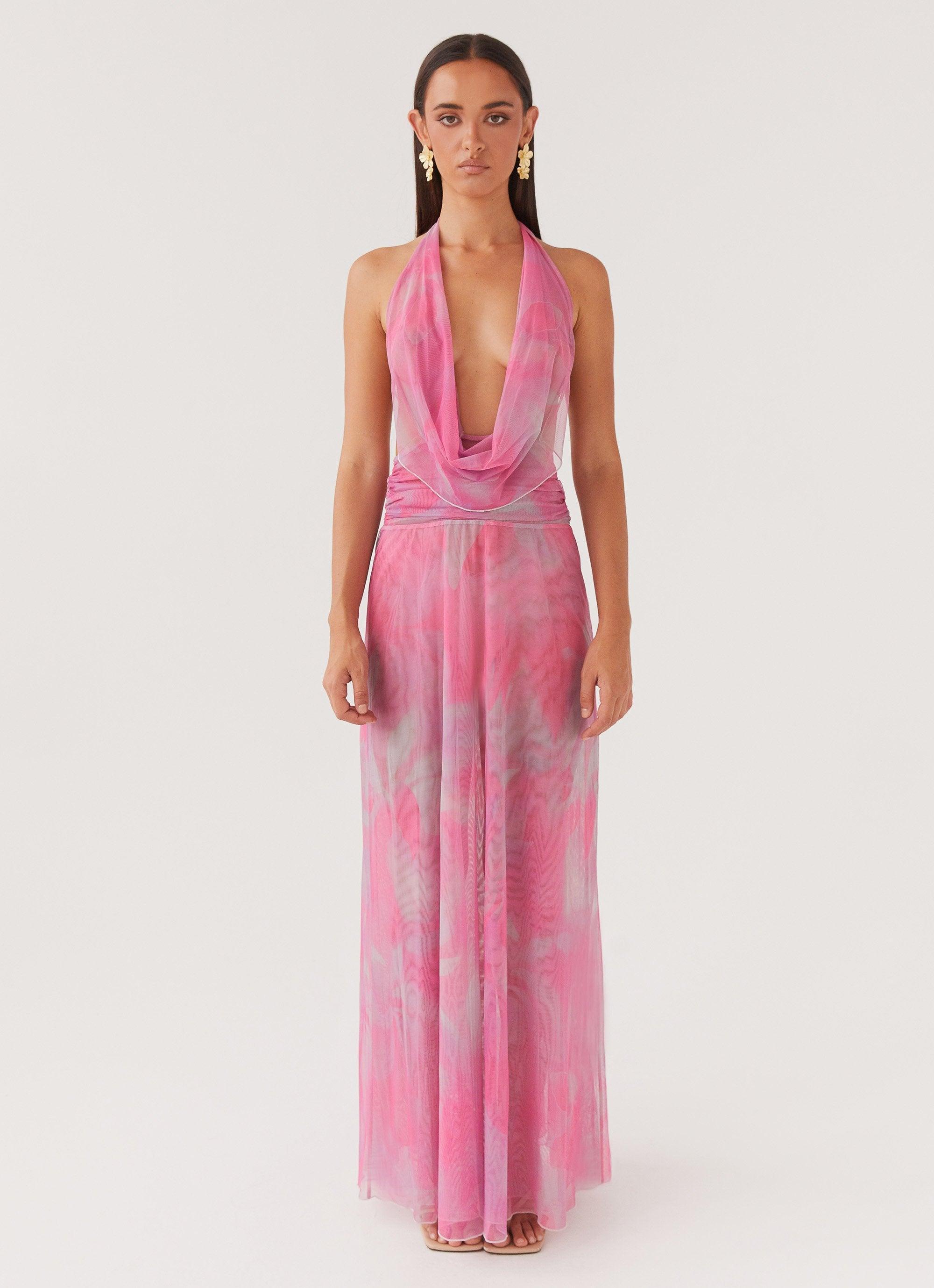 Elysia Mesh Maxi Dress - Pink Floral Product Image