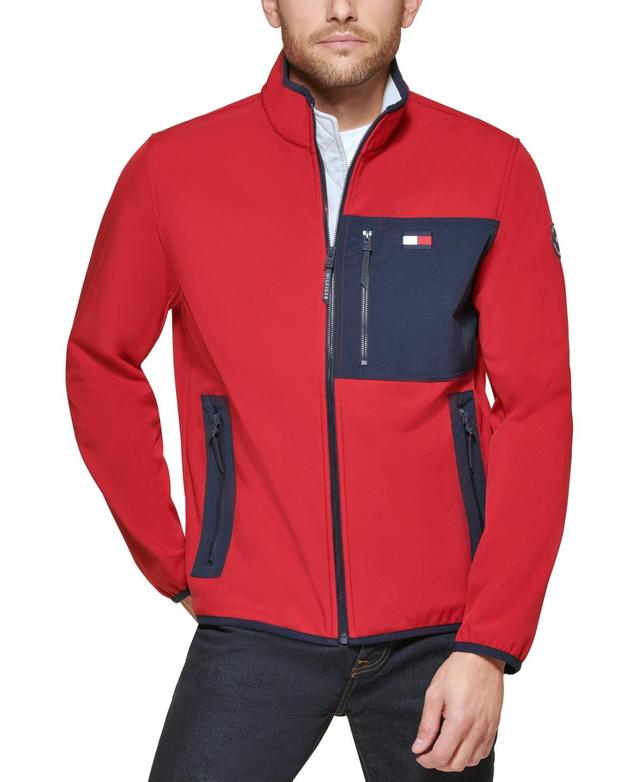 Tommy Hilfiger Mens Regular-Fit Colorblocked Soft Shell Jacket - Red Product Image