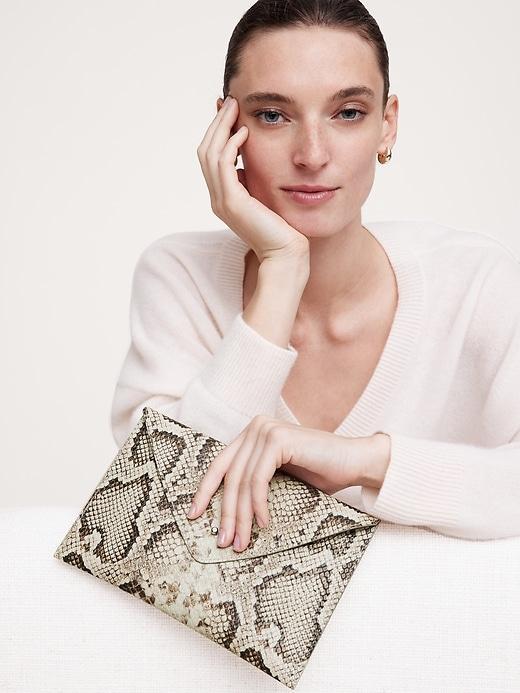 Snake-Print Italian Leather Envelope Pouch Product Image