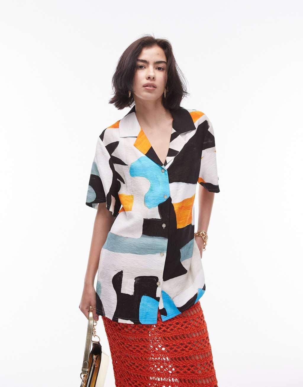 Topshop resort shirt in block star print Product Image