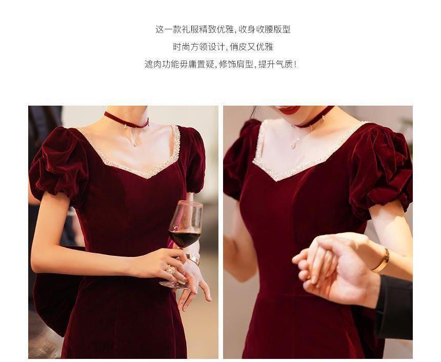 Puff-Sleeve Bow Mermaid Evening Gown / Midi Dress product image