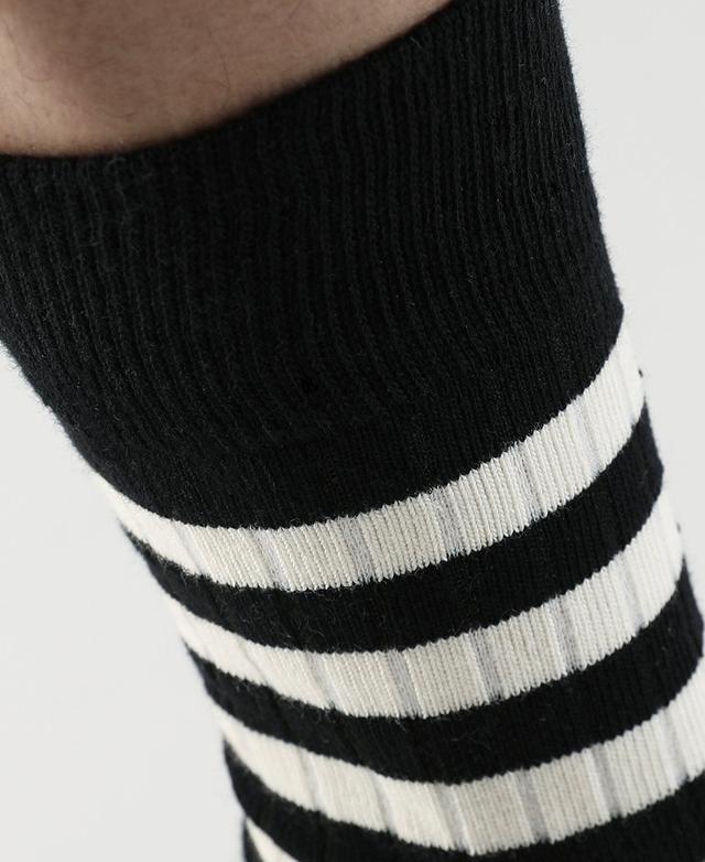 Retro Striped Cotton Socks - Black/White Product Image