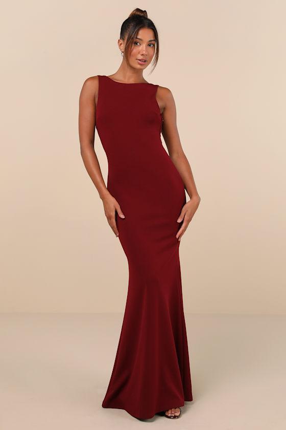 Love In Your Eyes Wine Red Knotted Mermaid Maxi Dress Product Image