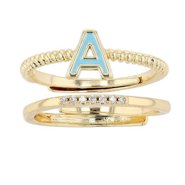 City Luxe Enamel Initial Ring & Cubic Zirconia Pave Ring Duo Set, Womens, Gold Tone A Product Image