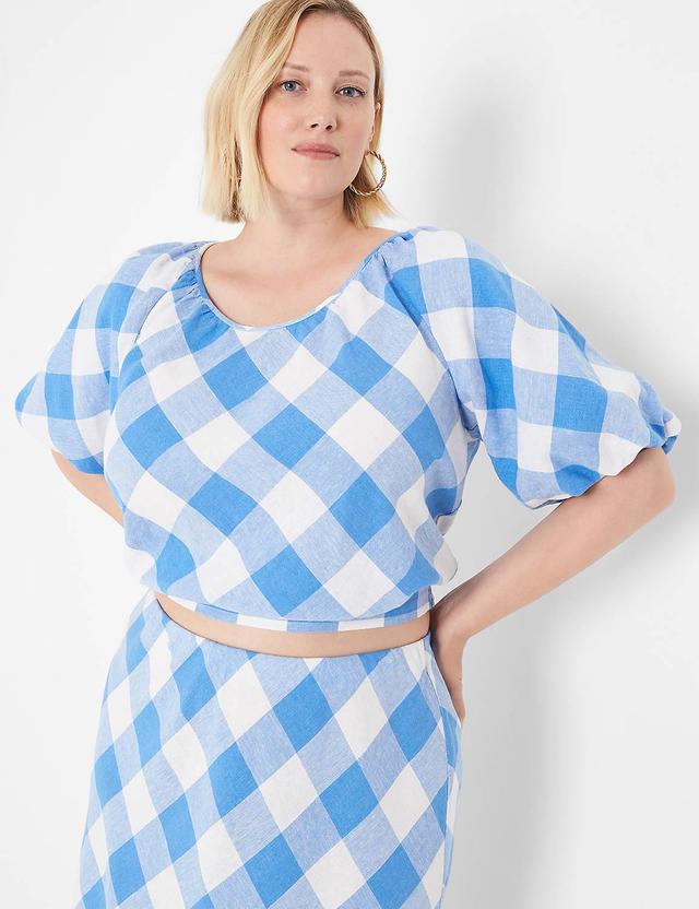 Lane Bryant Crop Balloon-Sleeve Top 22 Lattice Check Product Image