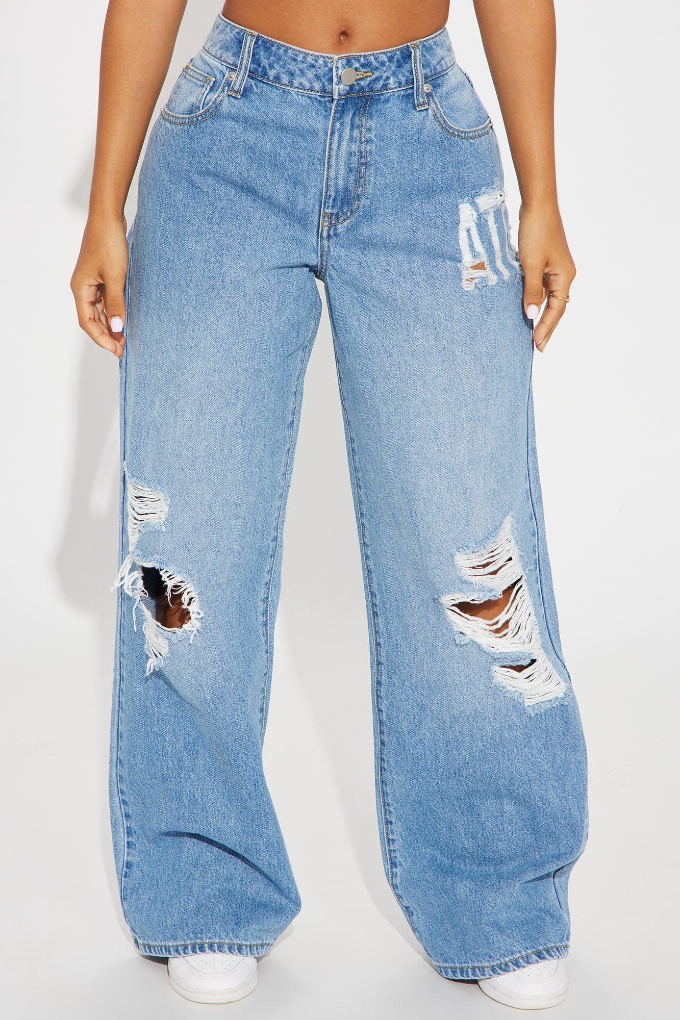 Hometown Honey Atlanta Ripped Baggy Jeans - Medium Wash Product Image