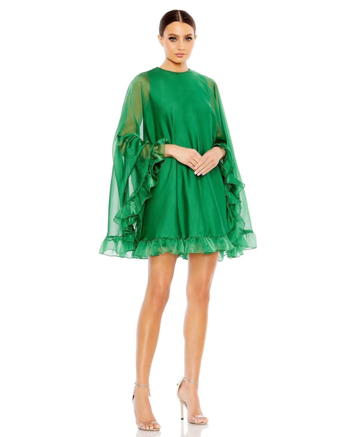 Mac Duggal High Neck Ruffle Hem Cape Mini Dress Product Image