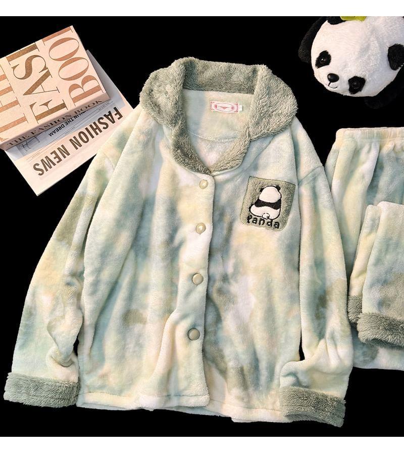 Pajama Set: Panda Applique Jacket + Pants Product Image