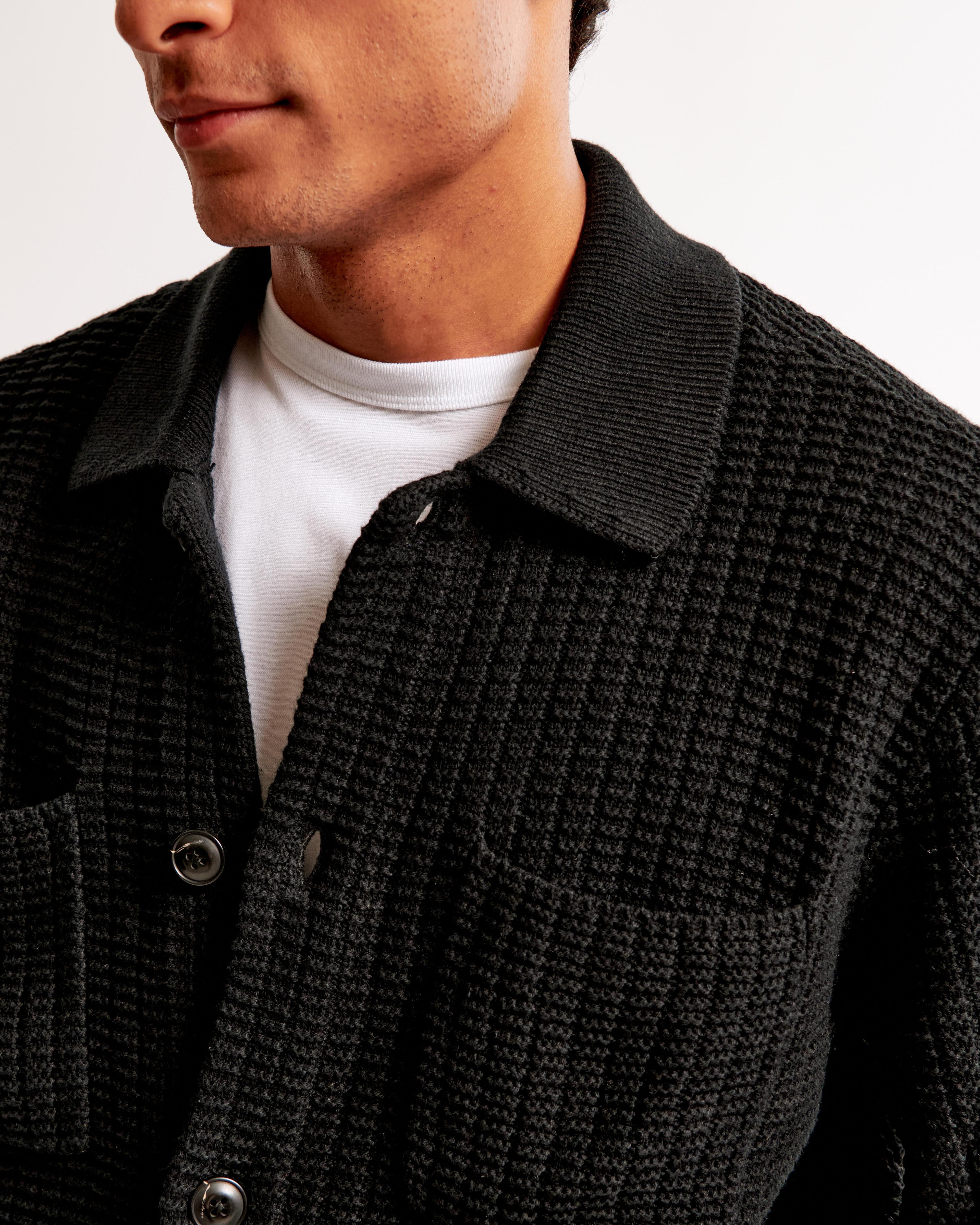 Cropped Stitched Sweater Shirt Jacket Product Image