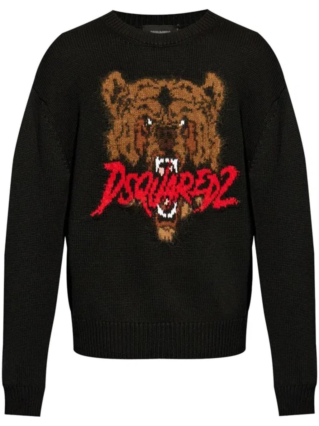 DSQUARED2 Crewneck Bear Logo Sweater In Nero Product Image