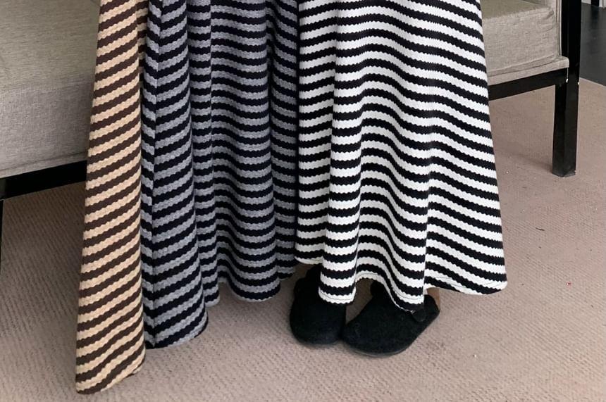 High Rise Striped A-Line Maxi Skirt Product Image