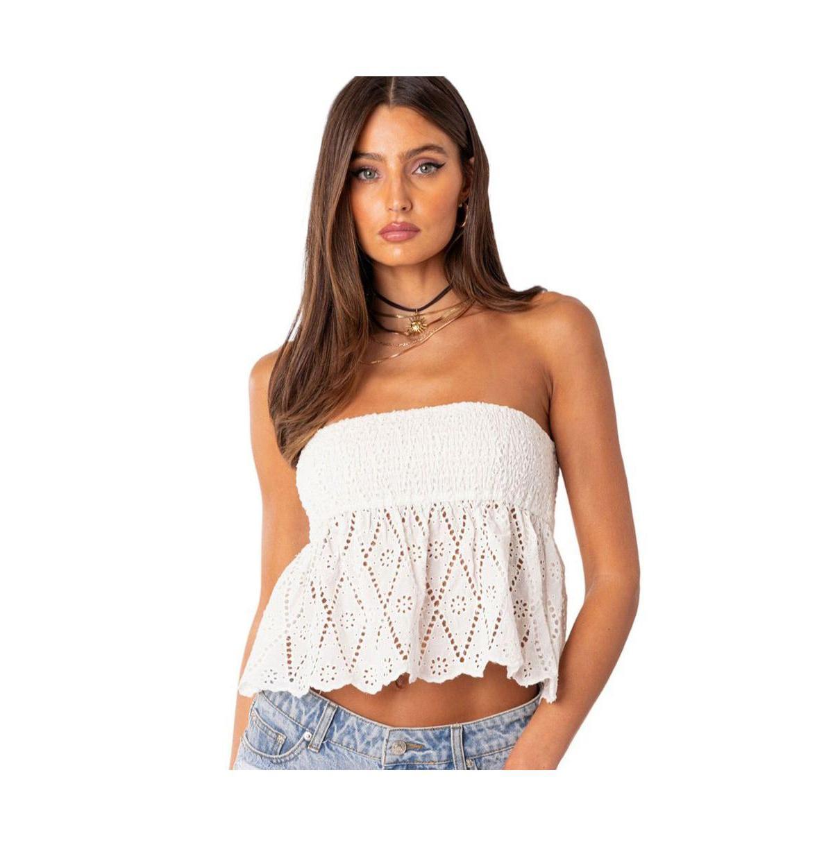 Women's Lacey Cotton Scrunch Tube Top Product Image