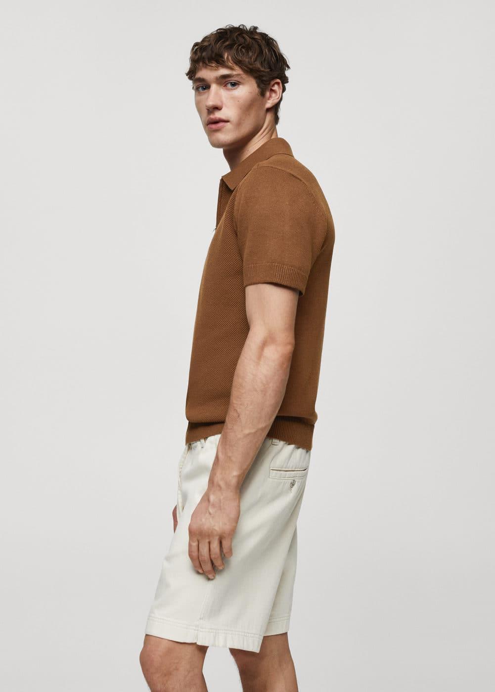 MANGO MAN - Cotton-knit polo shirt with zipper brownMen Product Image