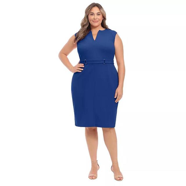 Plus Size London Times Buckle Waist Midi Sheath Dress, Womens Product Image