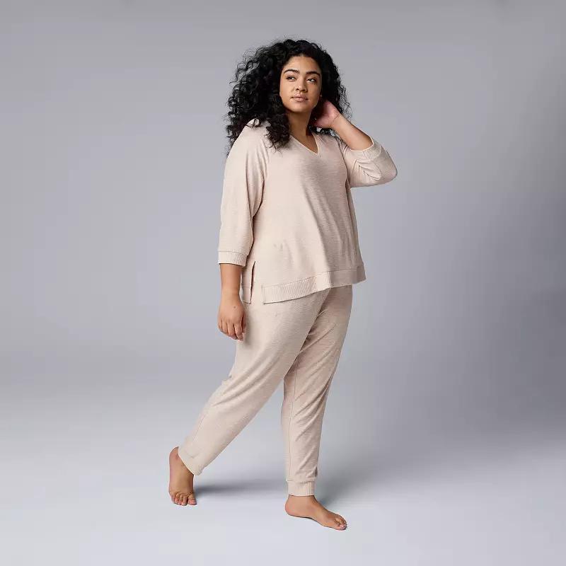 Plus Size Simply Vera Vera Wang 3/4 Sleeve Pajama Top & Pajama Bottoms Set, Womens Product Image