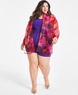 Trendy Plus Size Printed Organza Oversized Shirt Product Image