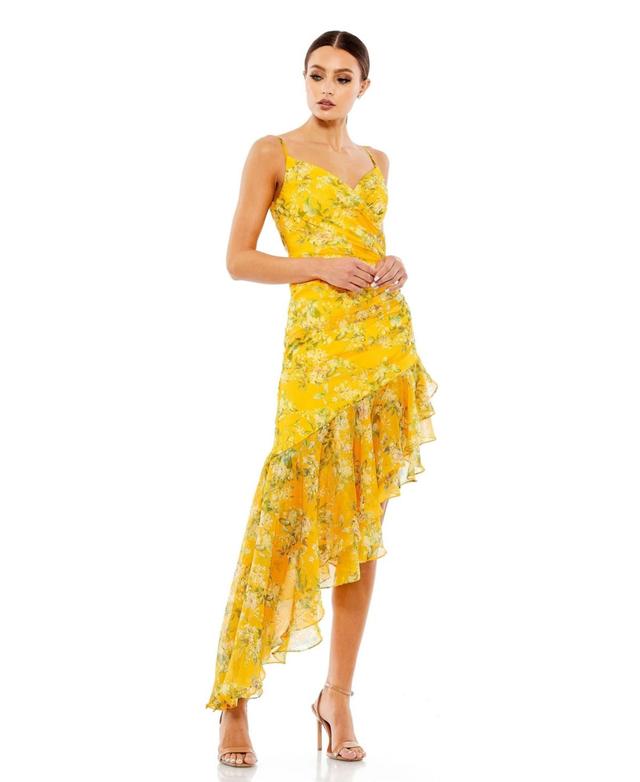 Floral Ruffle Asymmetrical Slit Gown Product Image