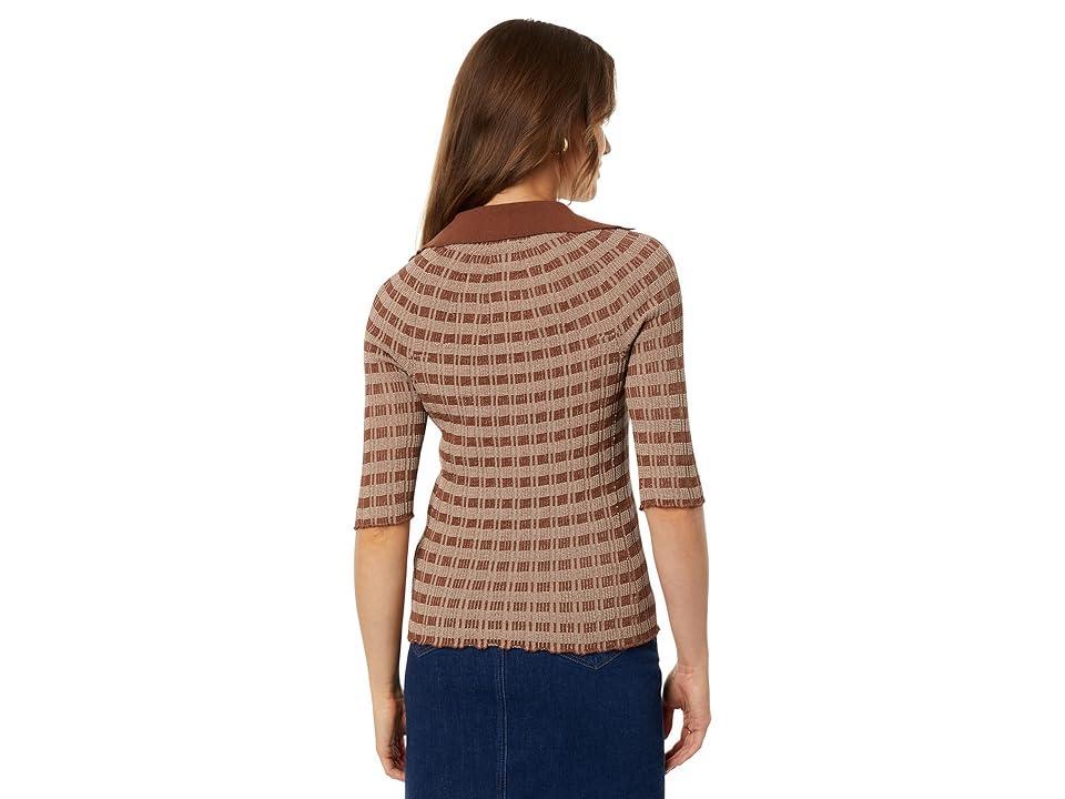 Rosetta Getty Striped Polo Sweater (Toffee Women's Clothing Product Image