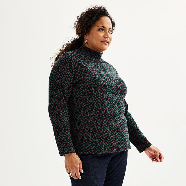 Plus Size Croft & Barrow Essential Mockneck Top, Womens Black Product Image