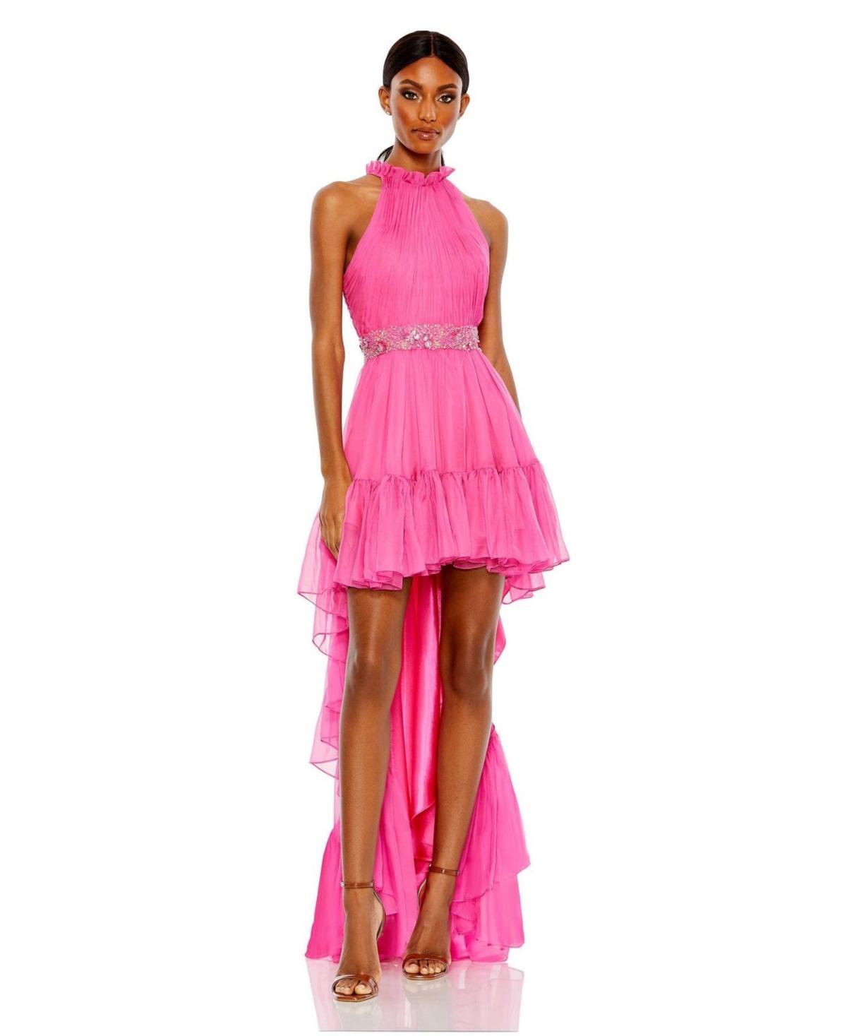 Womens Halter Neck High Low Flowy Gown Product Image