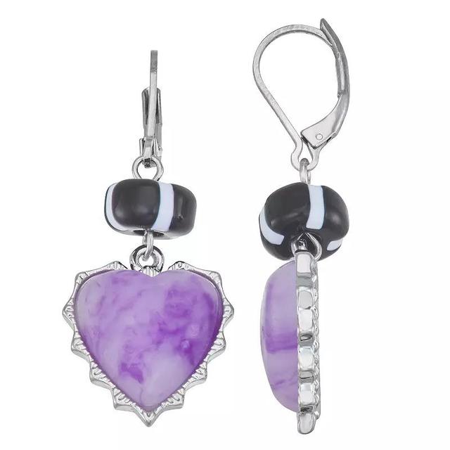 Simply Vera Vera Wang Silver Tone Purple Simulated Stone Bead & Heart Drop Earrings, Womens, Multi Product Image