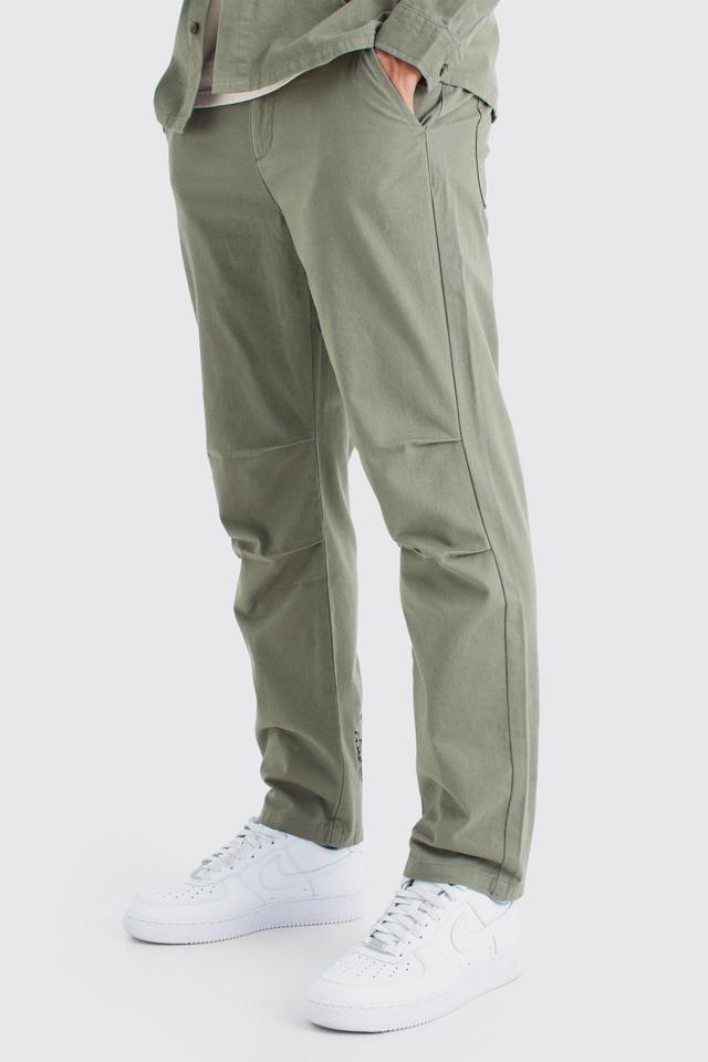 Fixed Waist Embroidered Twill Straight Leg Trouser | boohooMAN USA Product Image