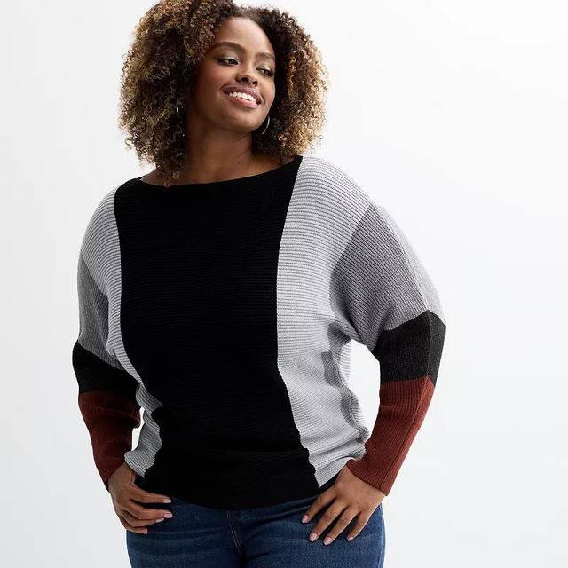 Plus Size Chelsea & Theodore Long Sleeve Boat Neck Sweater, Womens Product Image