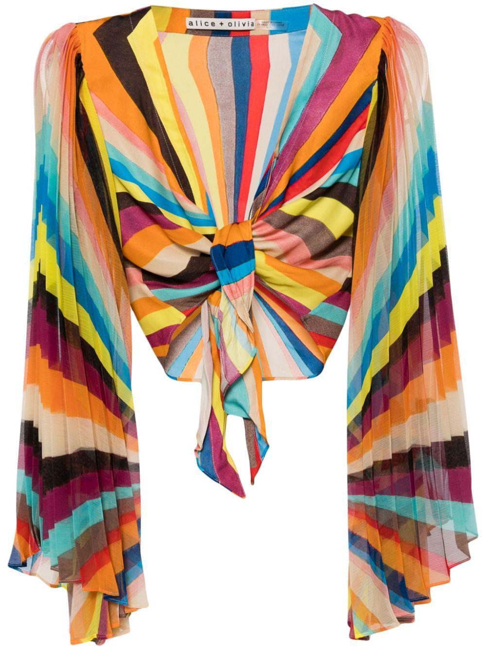 ALICE AND OLIVIA Alice + Olivia Rochelle Striped Tie-front Satin Top In Multicoloured Product Image