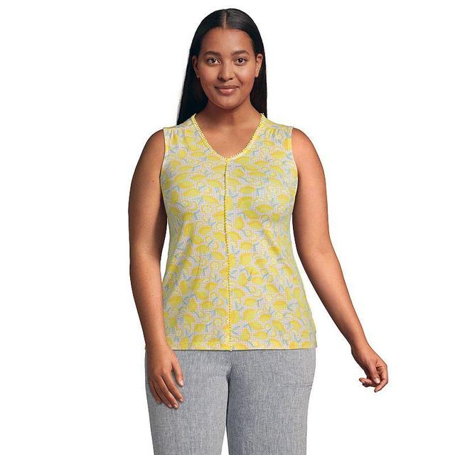 Plus Size Lands End Trimmed V-Neck Tank, Womens Drk Yellow Product Image