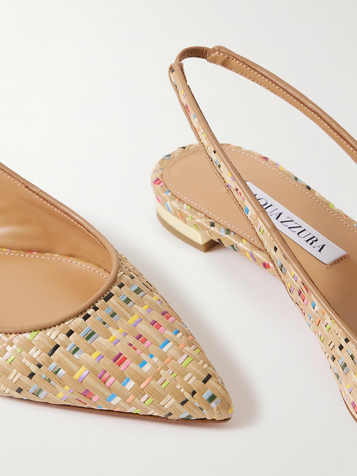 AQUAZZURA 50mm Purist Raffia Slingback Flats In Multi Product Image