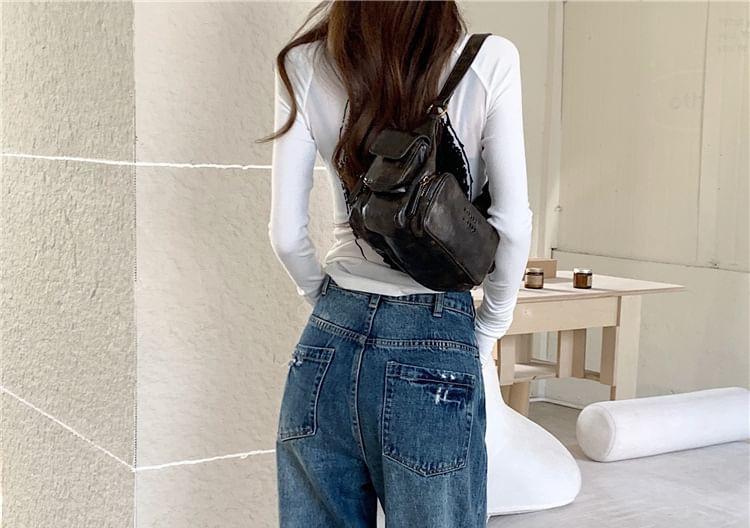 High Waist Washed Wide Leg Jeans Product Image