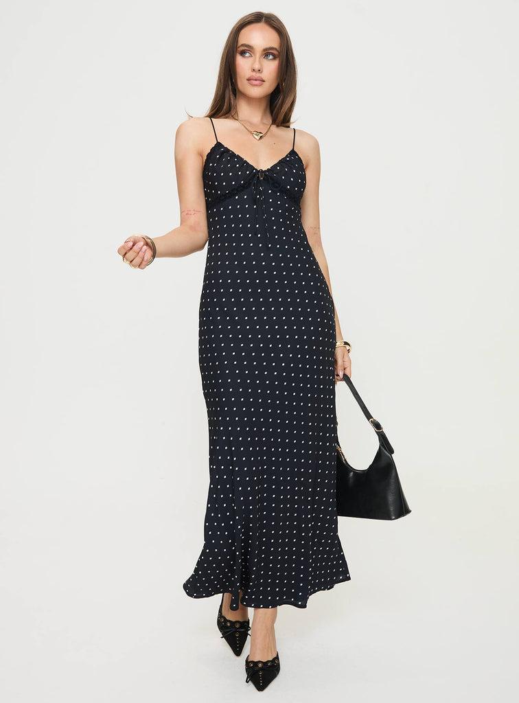 Emily Maxi Dress Black Polka Dot Product Image