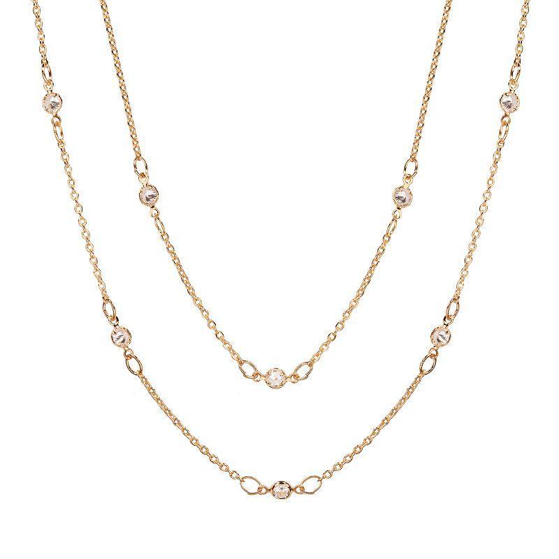 LC Lauren Conrad Two Row Station Stone Short Necklace, Womens, Gold Tone Product Image