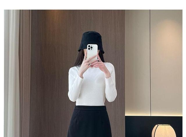 High Waist Plain Slit Midi A-Line Skirt Product Image