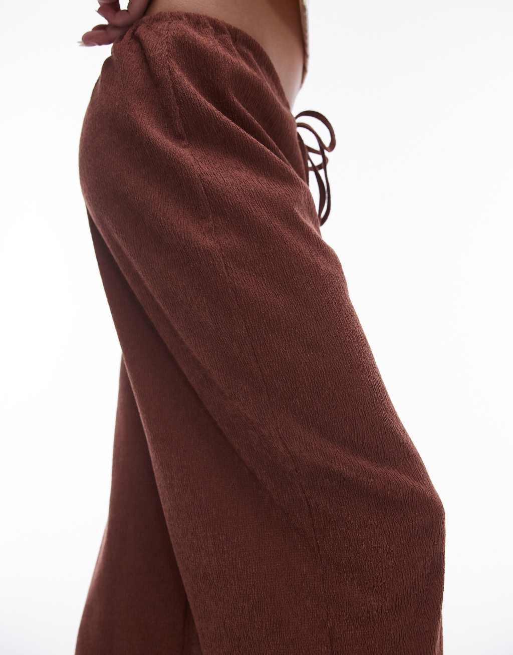 Topshop oversized crinkle drawstring straight leg pants in rust Product Image