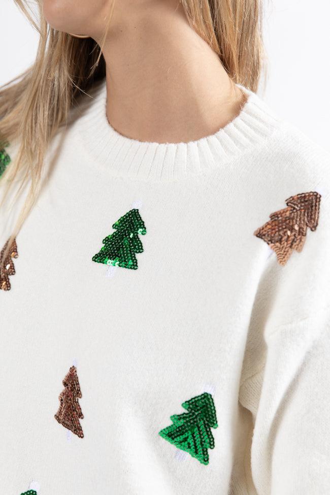 Twinkling Tree Ivory Sequin Tree Patch Sweater FINAL SALE Product Image