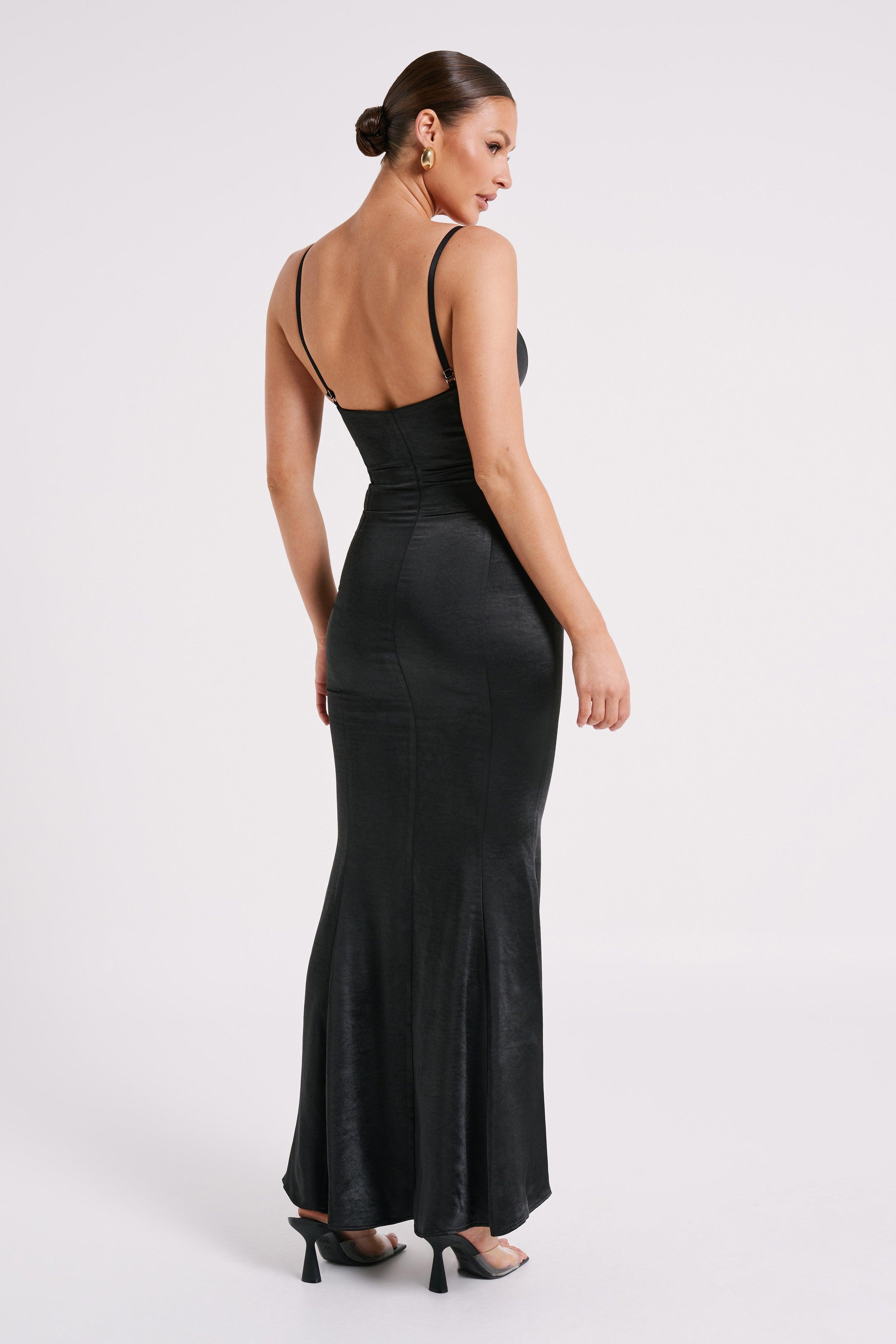 Katya Cupped Satin Maxi Dress - Black Product Image