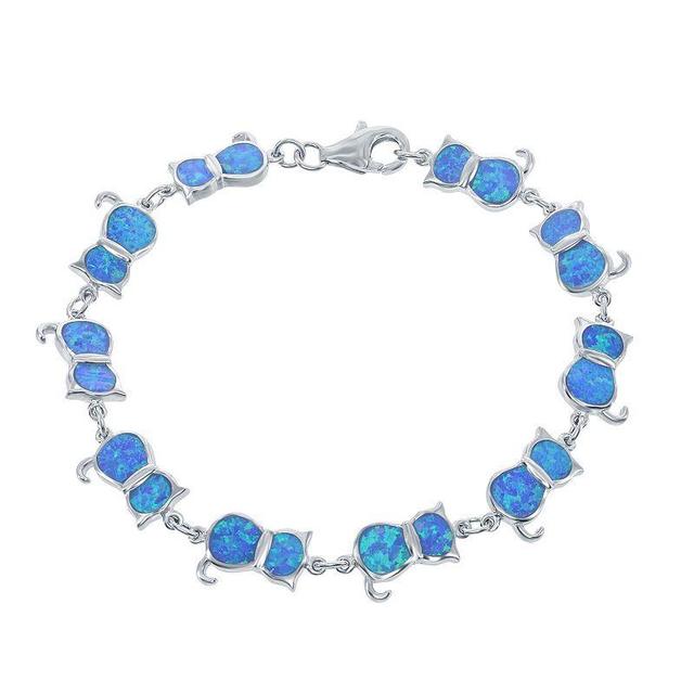 Nautica Rocks Sterling Silver Blue Opal Inlay Cat Linked Bracelet, Womens Product Image