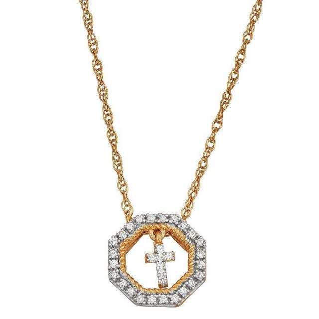 Jewelexcess 14k Gold Over Sterling Silver 1/10 Carat T.W. Diamond Cross Pendant Necklace, Womens Gold Tone Product Image