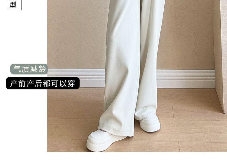 Maternity Set: V-Neck Button-Up Cardigan + High Waist Straight Leg Pants Product Image