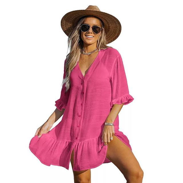 Womens CUPSHE Fuchsia Ruffled Cover-Up Dress Product Image