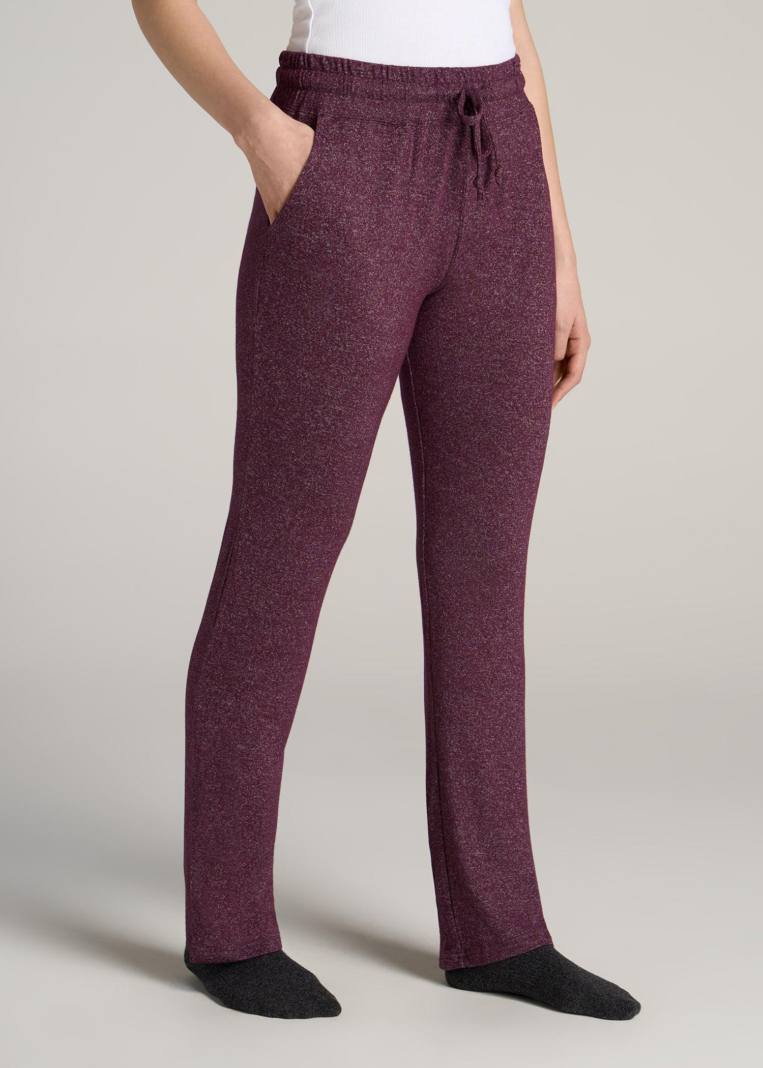 Open-Bottom Cozy PJ Lounge Pants for Tall Women in Beetroot Mix Female Product Image