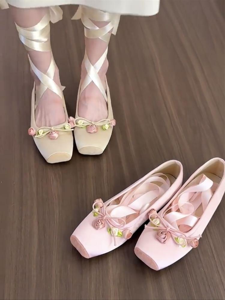 Flower Accent Lace Up Flats Product Image