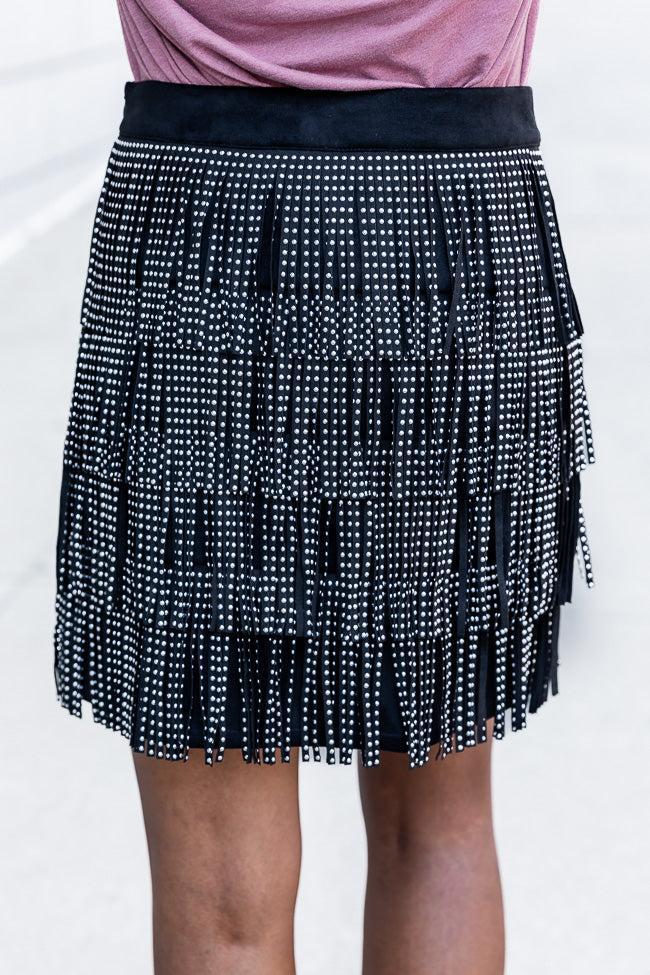 Born To Fly Black Studded Fringe Skirt FINAL SALE Product Image