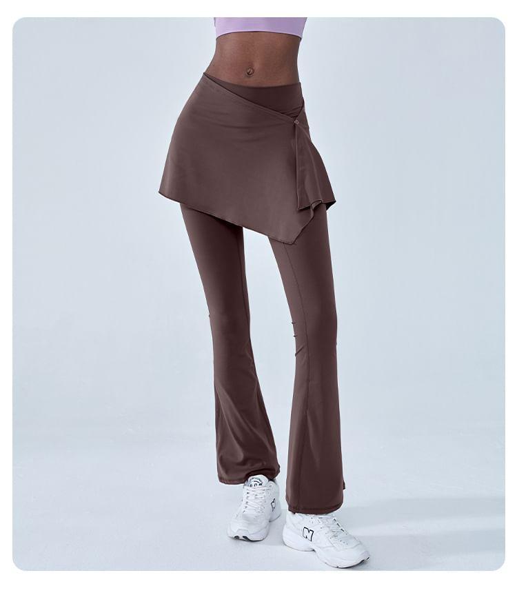 Mid Rise Plain Mock Two Piece Flared Yoga Pants Product Image