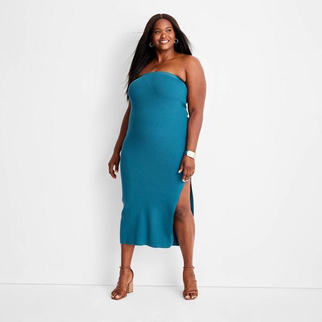 Womens Strapless Tube Midi Dress - Future Collective with Jenny K. Lopez Teal Blue 2X Product Image